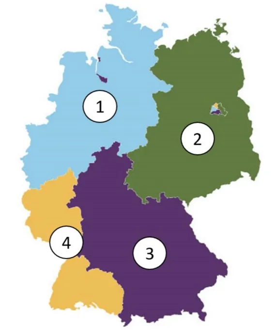 Abbildung zu Einbürgerungstest Frage 176: Wie waren die Besatzungszonen Deutschlands nach 1945 verteilt?