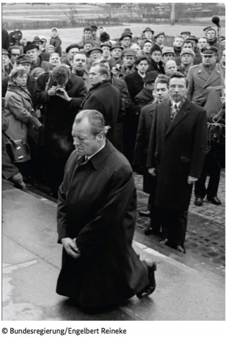Abbildung zu Einbürgerungstest Frage 181: Was wollte Willy Brandt mit seinem Kniefall 1970 im ehemaligen…
